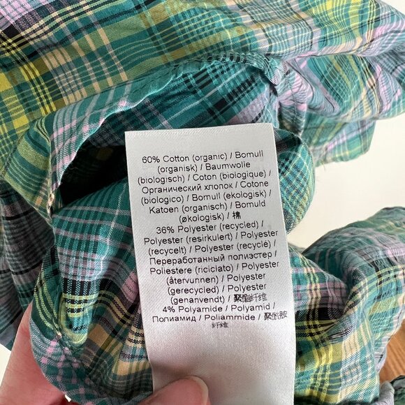 Ganni Puff Sleeve Lagoon Seersucker Check Plaid Mini Dress Preppy Scandi Girl - Picture 13 of 16